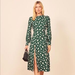 Reformation green and white dress